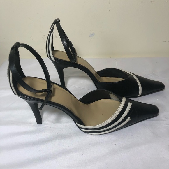 Elegant Black and White Genuine Leather Women's Heels - Picture 3 of 6